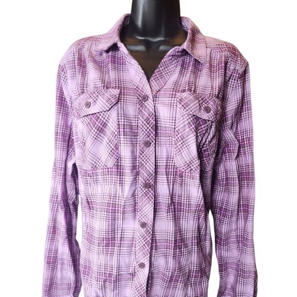 Duluth Trading Shirt Women XL Purple Plaid Button Front Long Sleeve Western Top - Picture 1 of 16